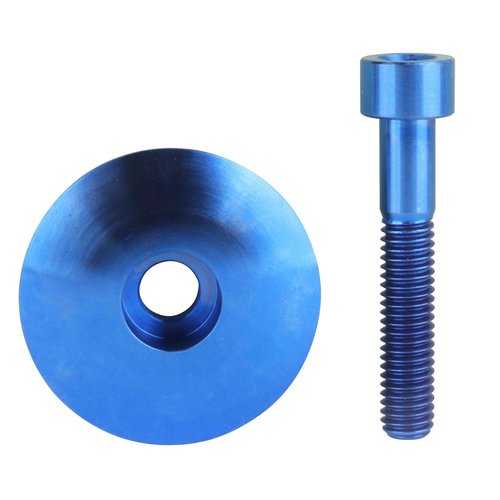 UHDFBDHF Bike Headset Titanium Top Cap 1-1/8" with Ti Bolt M6 x 35mm (Blue)