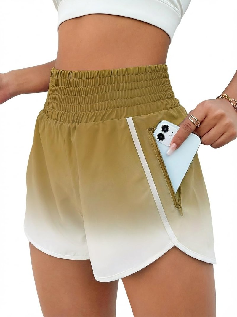 BMJL Women's Athletic Shorts High Waisted Running Short Pocket 2.8" Sporty Shorts Gym Elastic Workout Shorts(M,Flaxen2)