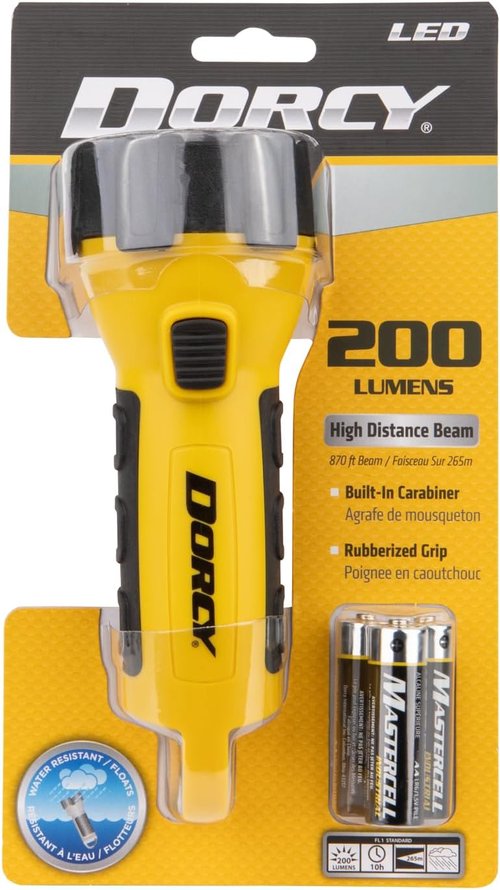 Dorcy 41-2521 Water Resistant Battery Powered Floating LED Flashlight with Carabiner Clip, Ideal for Camping and Outdoors, Bright Yellow