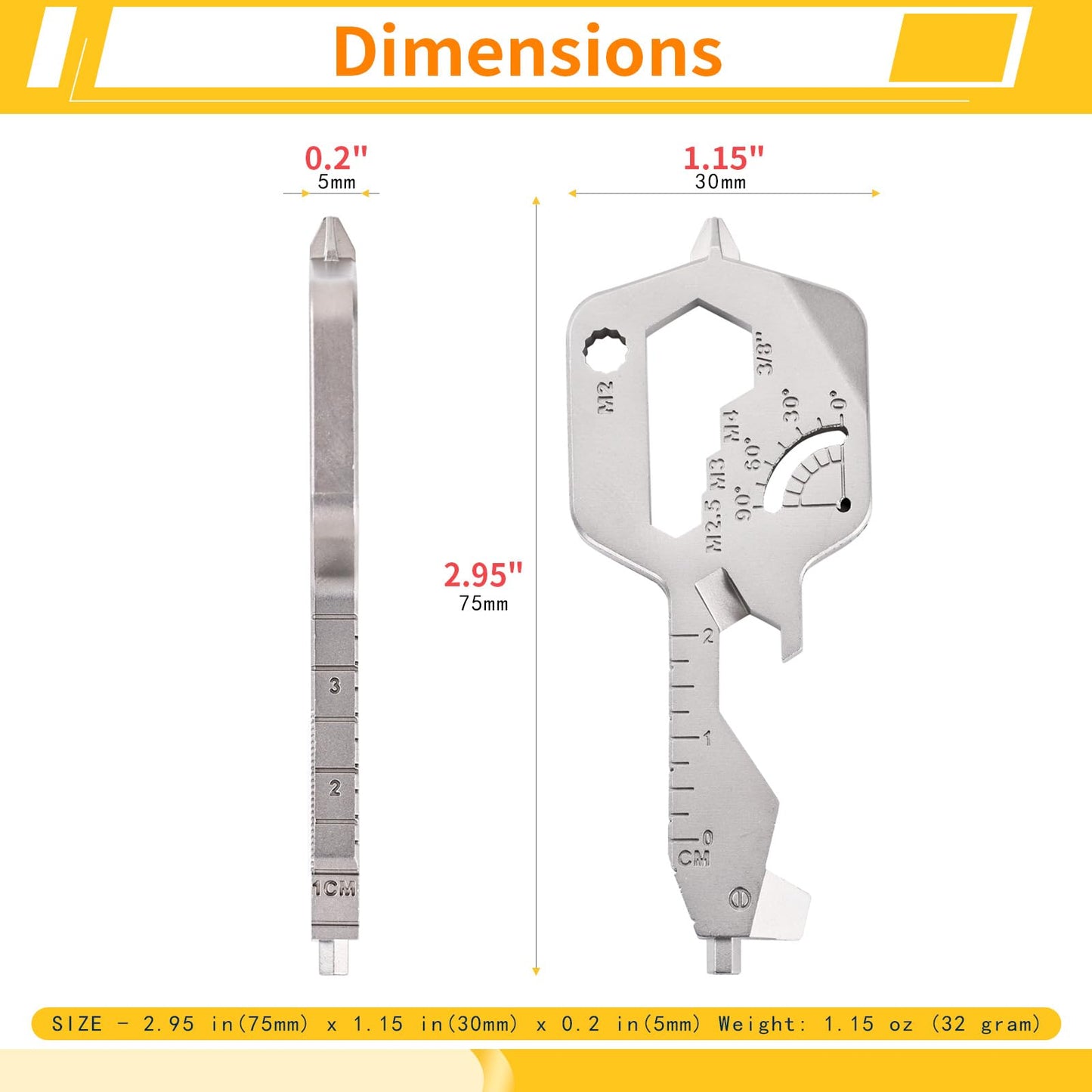 Key Shaped 20 In 1 Keychain Multitool - Pocket Utility Gadget, Bottle Opener Keychain, Wrench, Screw Drivers, Gift for Men and Women, Stainless Steel Keychain Utility Tool, Silver, 1 Pack