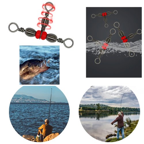 SquEqu 50 Pack Fishing Three Way Swivels Cross Line Barrel 3 Way Swivel Crossline Connector Tackle Trolling T-Turn Connection for Fishing Tackle Catfish Rig Surf Saltwater Freshwater Spider Rigging
