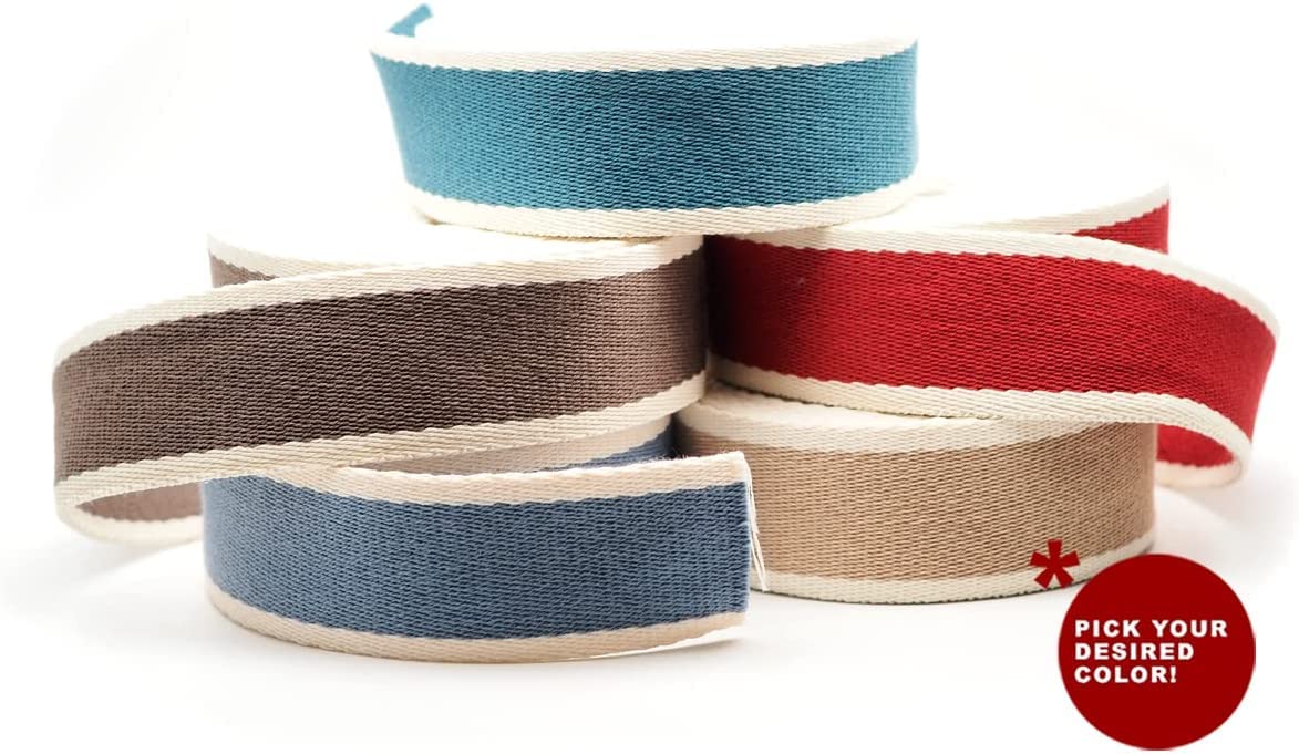 CRAFTMEMORE 1 1/2 Inches Cotton Webbing Strap, Two Tone Heavy Webbing Straps for Arts and Crafts, Luxury Bag Strap (2 Yards, Red-Ivory)
