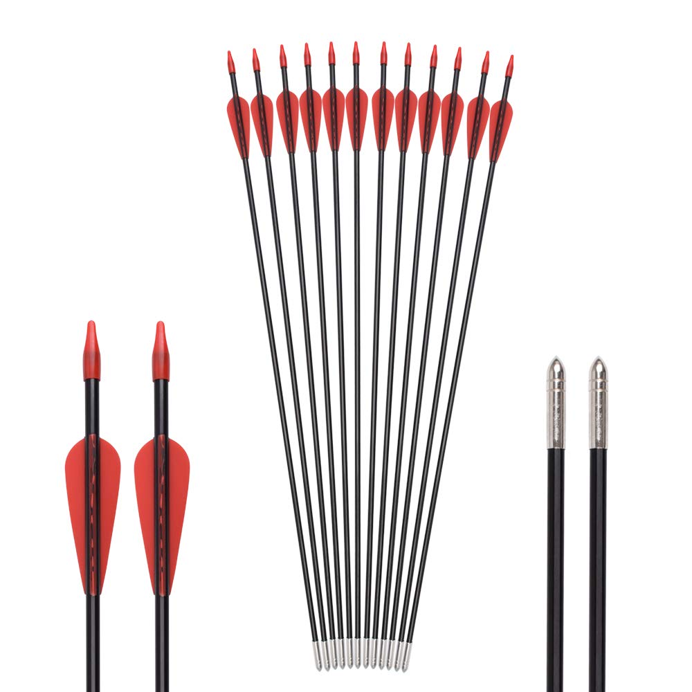 Fiberglass Arrows Archery 24 Inch Target Shooting Practice Safetyglass with Red Spots Vanes for Recurve Bows Suitable for Youth Children Woman Beginner 6 PCS