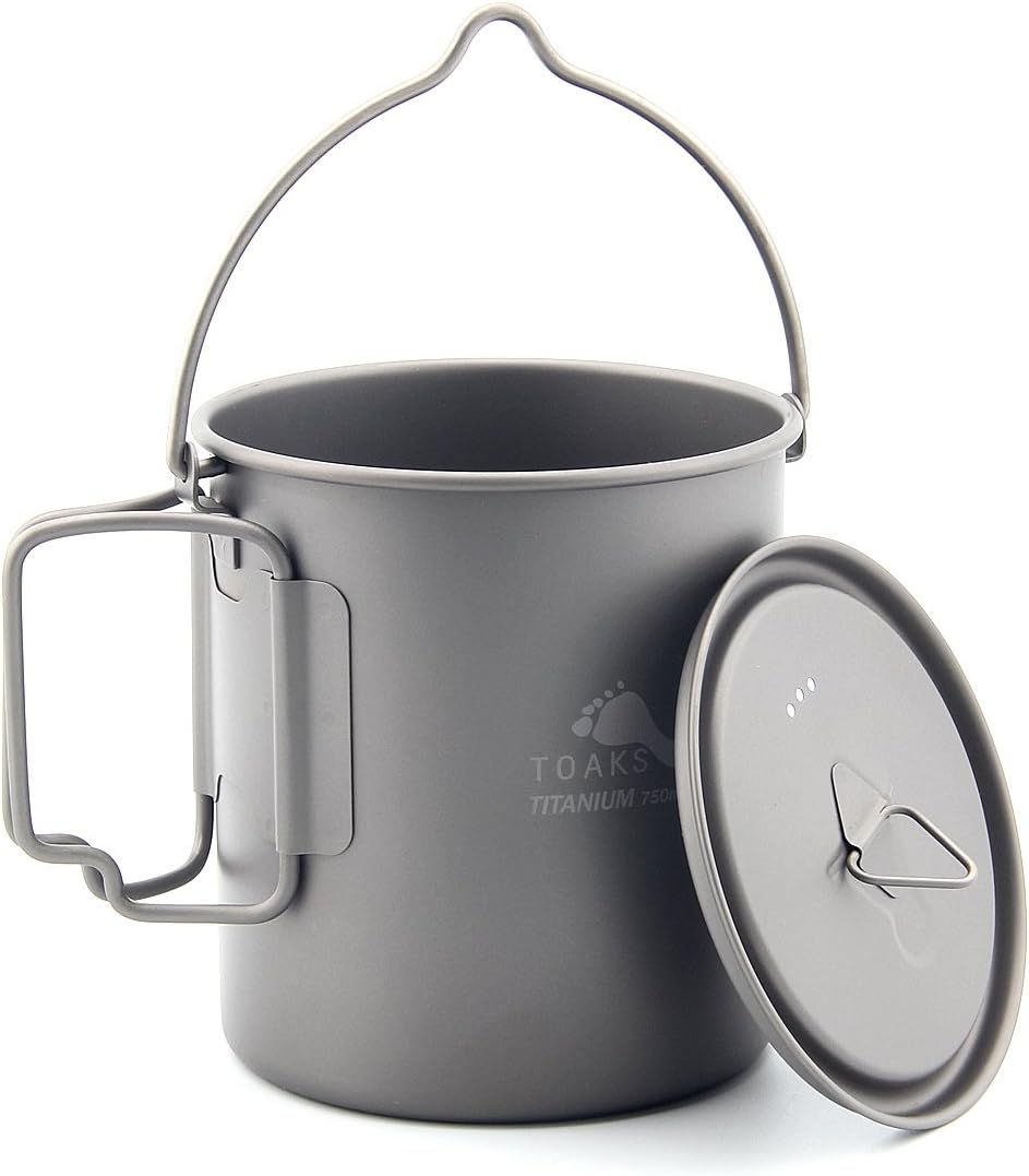 TOAKS Titanium 750ml Pot with Bail Handle for Ultralight Camping, Backpacking Cookware and Mug