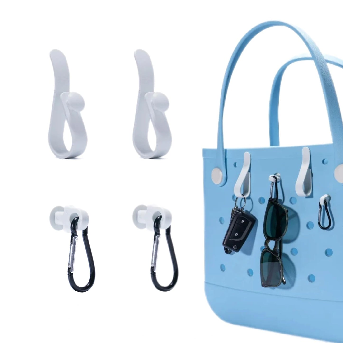 Generic 4Pcs Hooks Set Compatible for Bogg Bag, Insert Carabiner Key Chain Holder Charms for Bogg Bags, Compatible for Small & Large Beach Bags, Organize Valuables Accessories for Bogg Bags, White