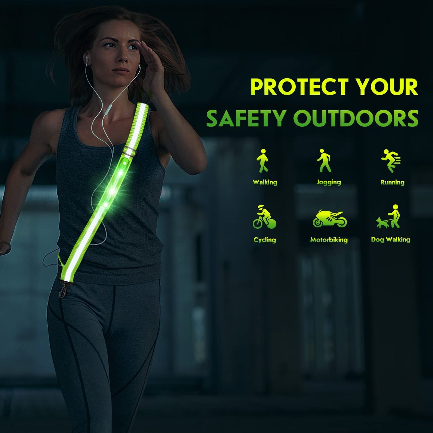 Simket Reflective Walking Gear, Rechargeable Led Reflective Sash, Adjustable Night Walking Safety Gear, High Visibility Safety Lights for Walking at Night for Men Women Jogging Running Biking