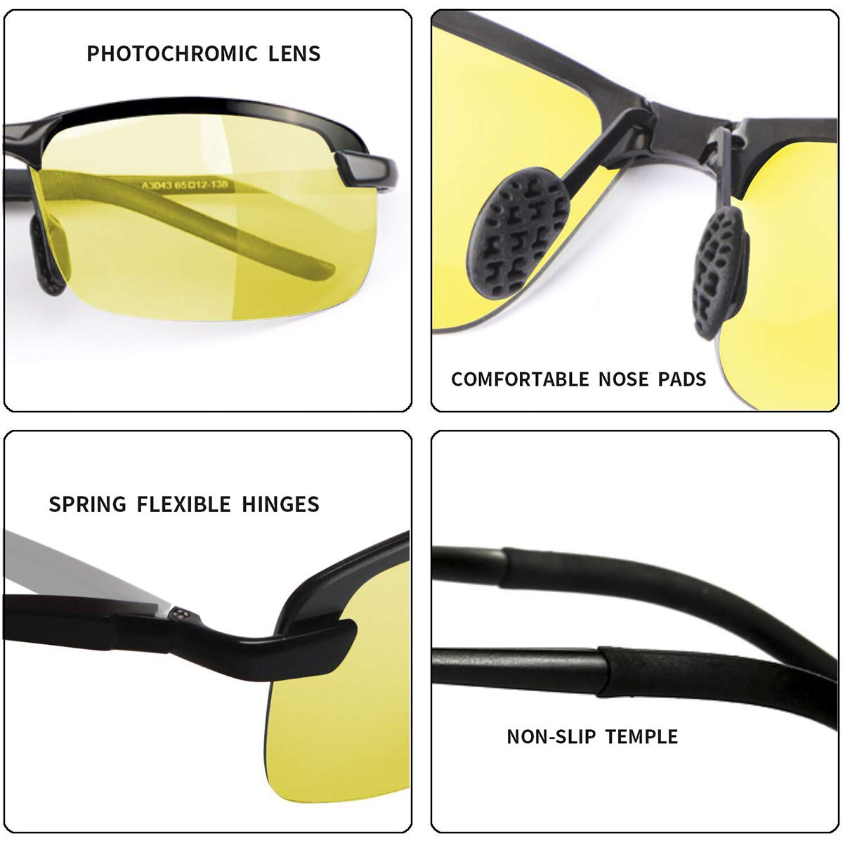 KISSOUL Polarized Photochromic Sunglasses For Men Sports Day & Night Vison Driving Glasses Anti Glare Shades Spring Hinges