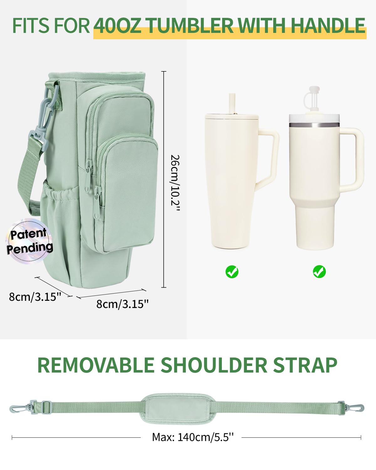 sportsnew Water Bottle Carrier Bag with Phone Pocket for 30oz 40oz Tumbler with Handle Accessories Insulated Water Bottle Holder Pouch with Strap Crossbody with Straw Cover