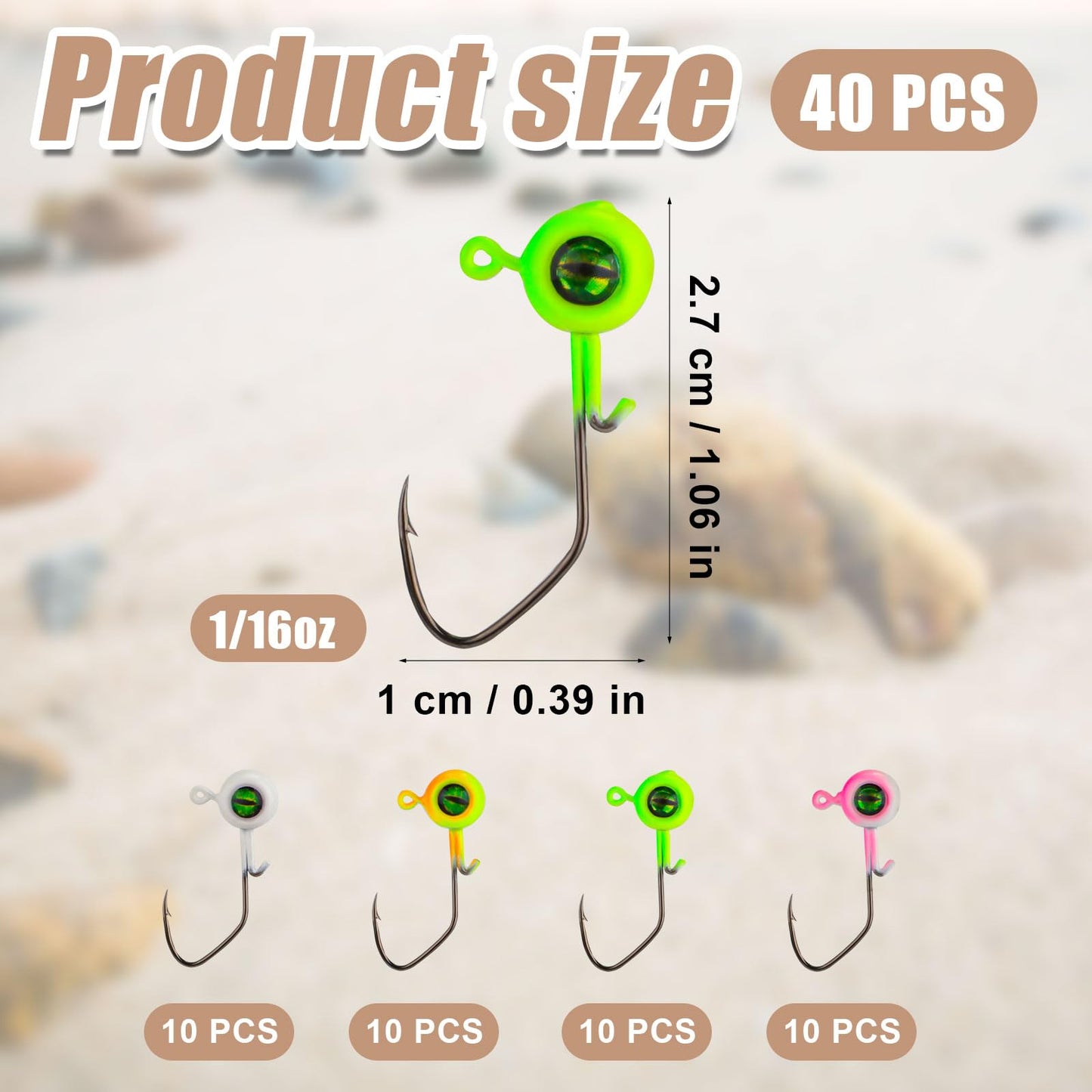 40pcs Crappie Jig Heads, Fishing Jig Head Hooks Lure with 3D Eyes Swimbait Jig Head 1/16oz for Crappie Bass Fishing Accessories Gift for Men