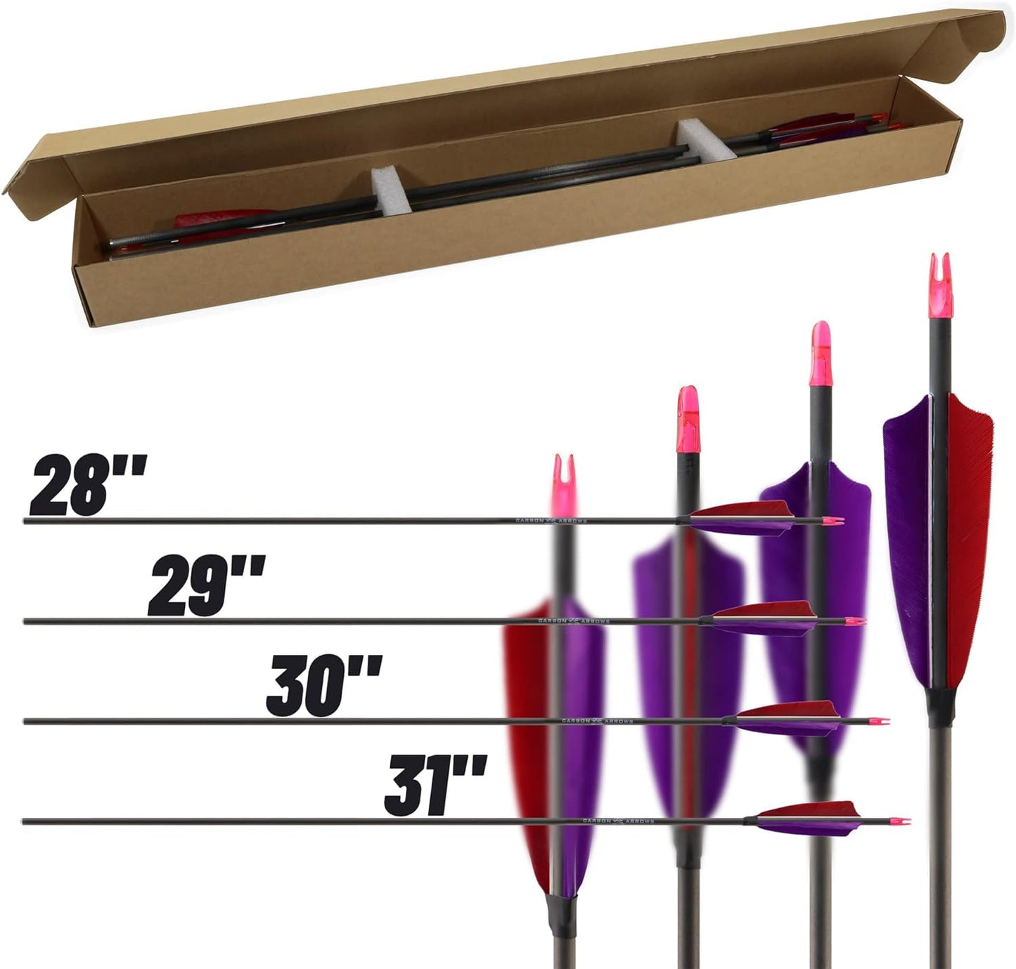 12PCS 600 Spine Pure Carbon Arrows with Real Turkey Feathers Removable 100 Grain Tips Plastic Nocks for Archery Target Hunting