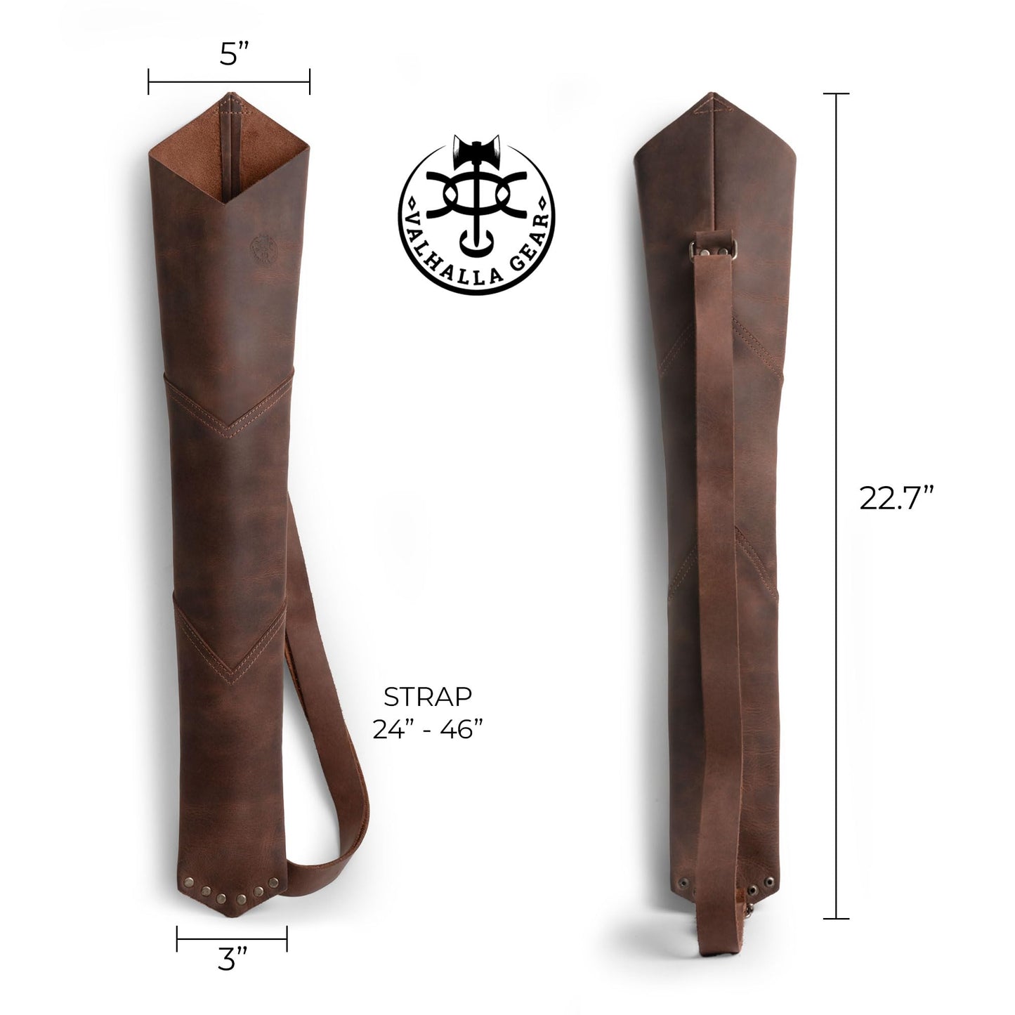 Valhalla Gear, Back Arrow Archery Quiver, Vintage Holder for Shooting Practice, Training, Full Grain Leather, Handmade Archer Accessories, Bourbon Brown