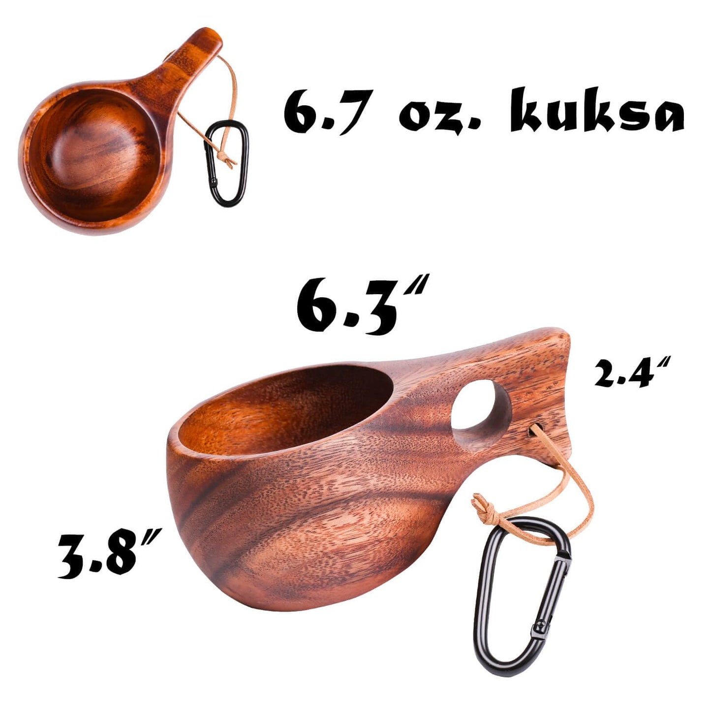 A.F.N.A.L Kuksa Camping Mug Wooden Bushcraft Handcarved Cup, Nordic Style Coffee & Hiking Kuksa, Walnut Wood, Single Hole, 6.7 oz., 6.3" x 3.8" x 2.4"