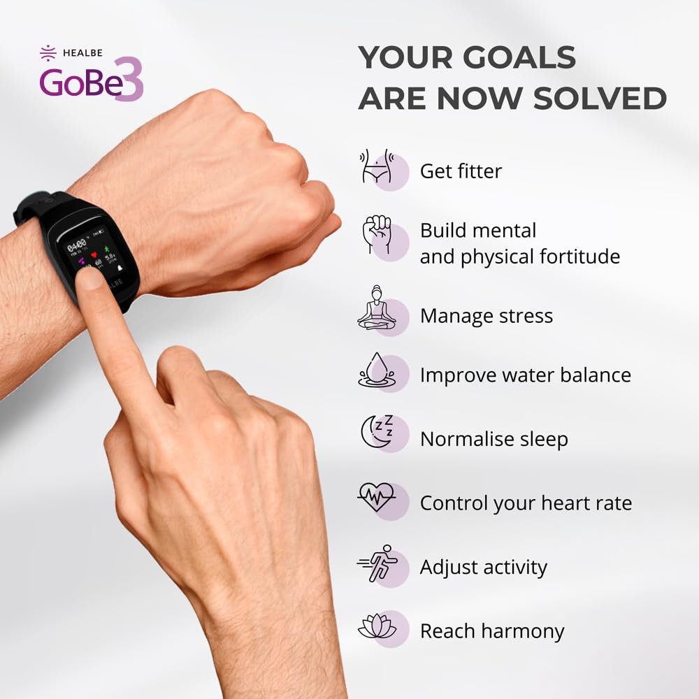 HEALBE GoBe3 - Wearable Health, Fitness and Activity Tracker with Automatic Tracking of Calorie Intake and Burning, Water Balance, Heart Rate, Sleep, neuroactivity, and Stress, with Free app, Obsidian