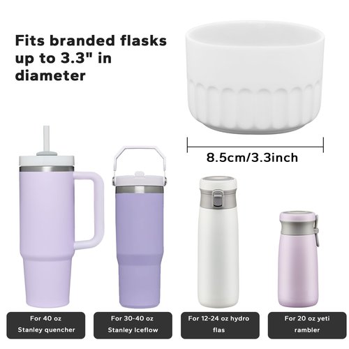 BOCHUANG Tumbler Boot for Simple Modern 40 oz Stanley Tumbler Silicone Sleeve 30oz Owala Bottle 24 oz Hydroflask Cup Boot Cover 40oz Quencher Water Bottle Rubber Bottom Hydro Flask Accessories, White