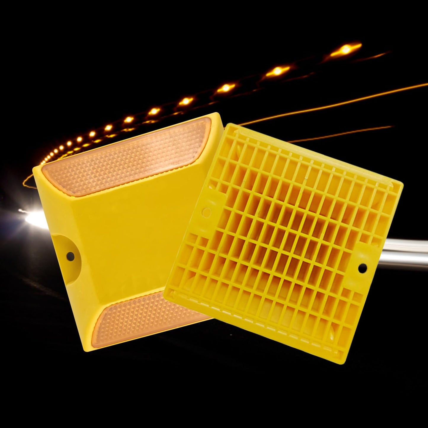 JUAWTYUK Road Reflectors 3-Pack 4x4 Inch with 3 Sets of Expansion Screws - Asphalt Studs for Speed Bumps, Sidewalks, Crossings, Freeways & Driveways