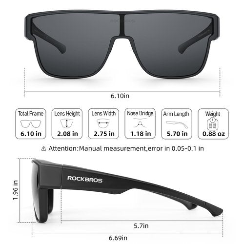 ROCKBROS Polarized Fit Over Glasses Sunglasses for Men Women,Wrap Around Sunglasses 100% UV400 Protection for Driving