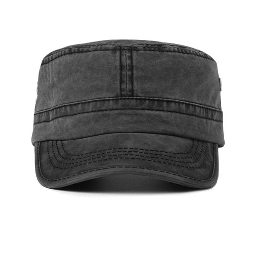 meioro Washed Cotton Military Caps Unisex Adjustable Cadet Army Cap Classic Vintage Captain Hat Flat Top Cap (Black)