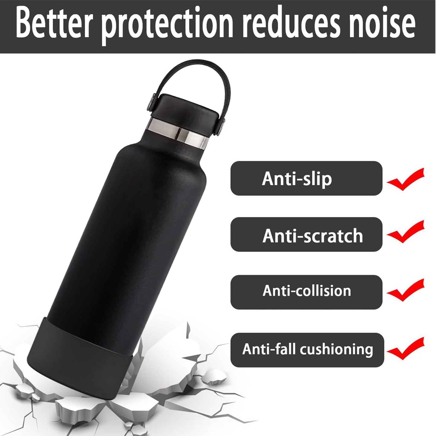 2 PCS Silicone Boot for Hydro Flask Stainless Steel Standard Mouth Water Bottle,Silicone Bottom for Hydro Flask 21oz Stainless Steel Standard Mouth Water Bottle,Avoid Scratches and Noise(Black)