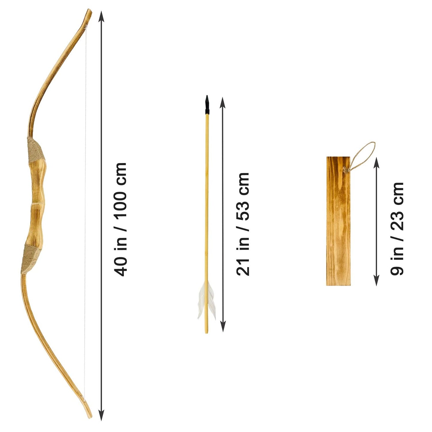 Wooden Bow and Arrow Set, 40 Inch Handmade Wooden Bow and Arrow Cosplay Costume Prop Archery Set Games Toys, 1 Bows 1 Quivers and 5 Feather Arrows, Gifts for Kids Youth Boys and Girls