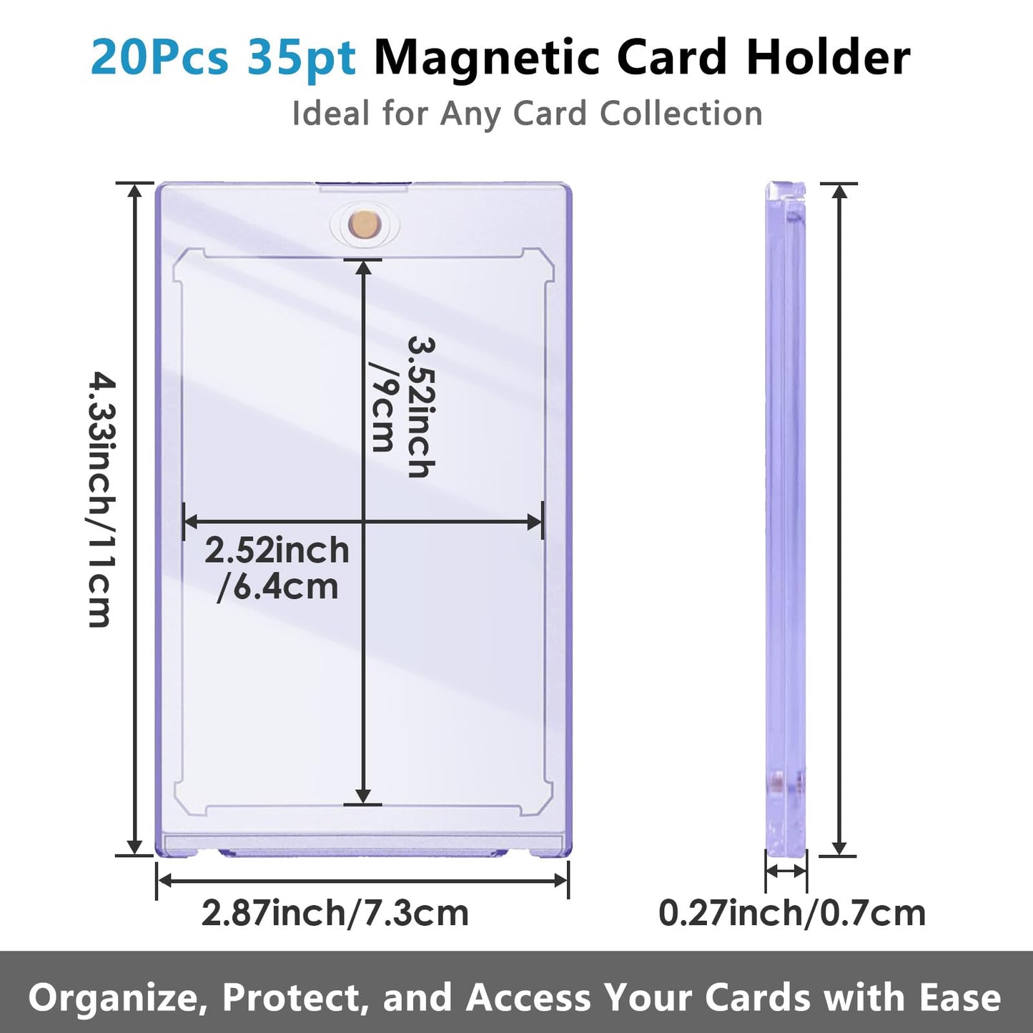 20ct Magnetic Card Holder, 35pt One Card Touch Holder for Trading Cards,Baseball Card Protectors Hard Plastic, Display Case for Collectible Cards Sport Cards Game Cards Top Loads for Cards Sleeves