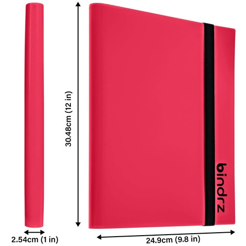 bindrz 9 Pocket Strap Binder Album for 360 Trading Cards - Side Loading Pockets Folder - Archival Safe Material for CCG TCG MTG and Sports Collectibles (Red)