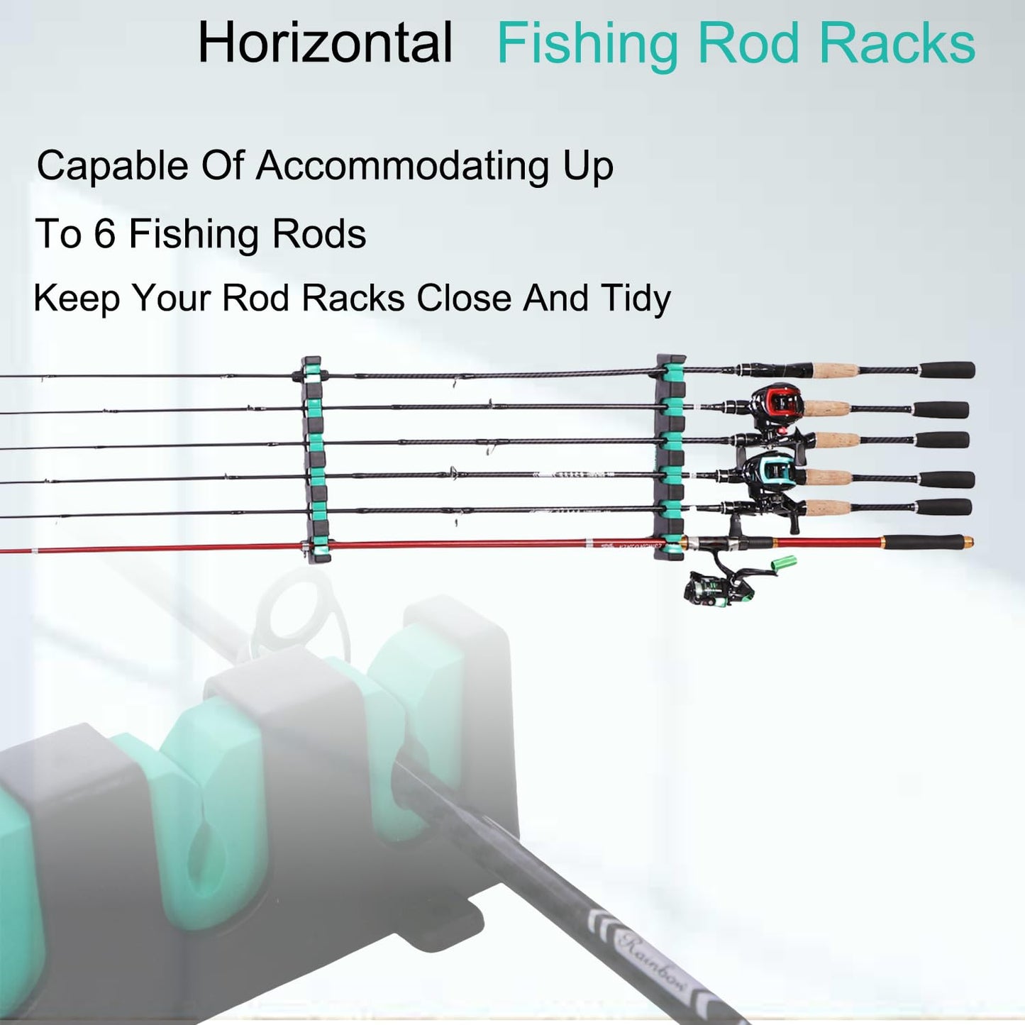KULPORT Fishing Rod Rack Holders Wall-Mounted Fishing Pole Holder & Rack, Fishing Pole Holders for Garage & Boat 6-Rod Storage Racks(Horizontal Green, 1 Pair)