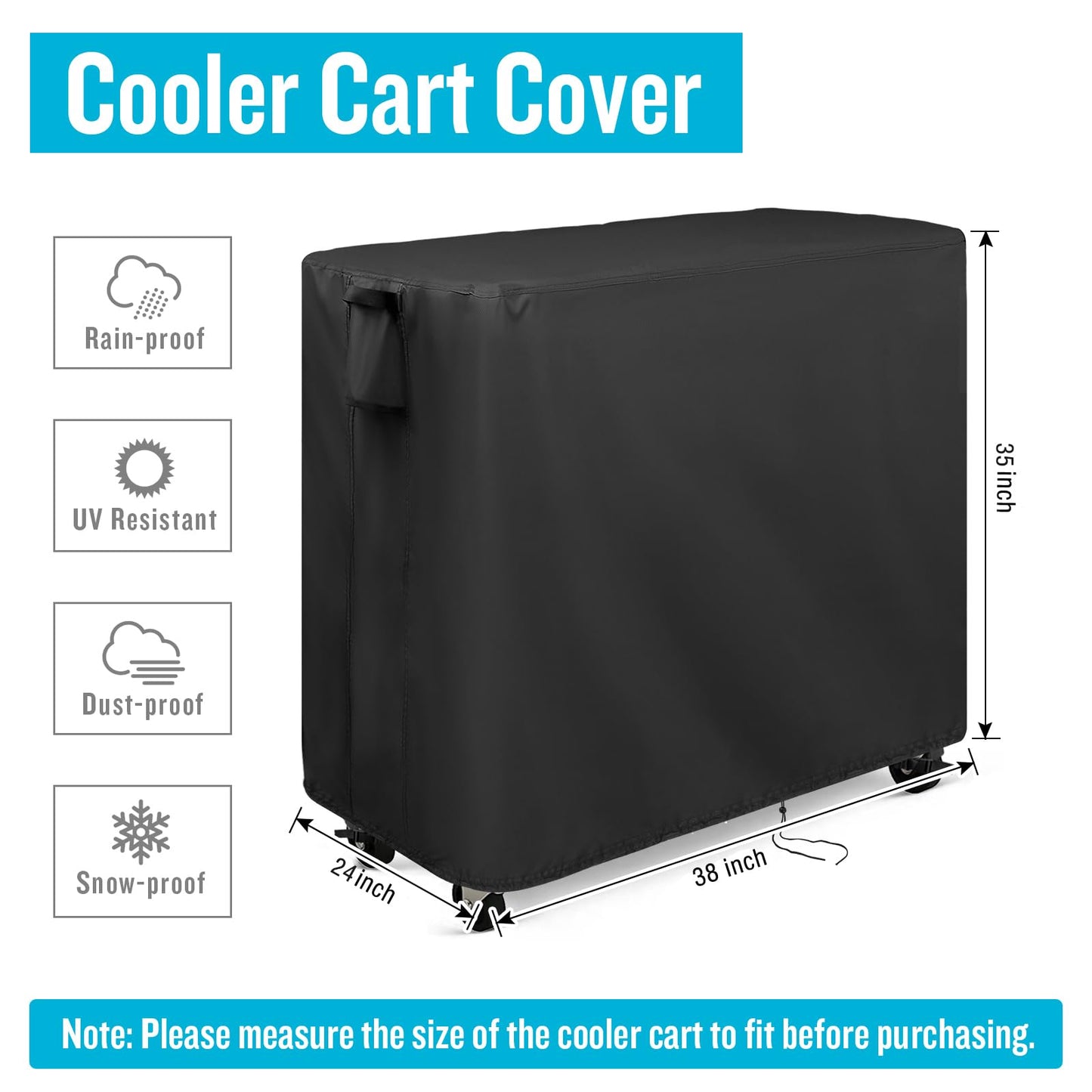 Kingling Cooler Cart Cover Fits Keter 89.8 Quart Patio Cooler, Waterproof Patio Party Rolling Ice Chest with Wheels Outdoor Cooler Cart Cover Black - 38''L x24''W x35''H