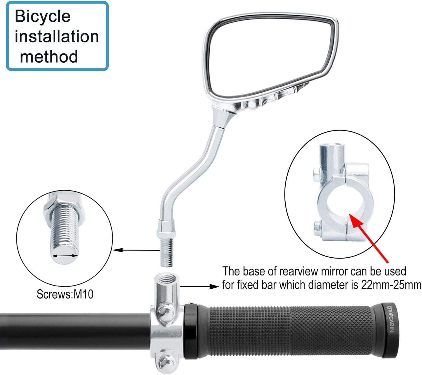 1 Pair Bicycle Mirror,Big View Bike Rear View Mirror Blindsight Multi Angle Adjustable Bike Mirror Billet Aluminum Chrome Plated Outside Skull Claw Style Also suitable for motorcycle mirror
