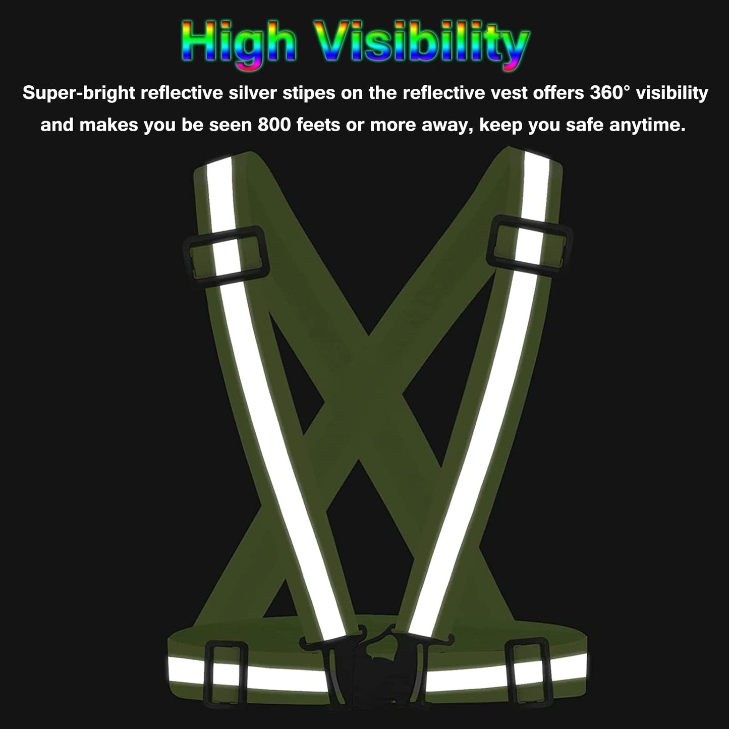 2Pack Reflective Vest Running Gear, Safety VES Adjustable High Visibility for Night Cycling, Highking, Dog Walking, Jogging (Green+Green)