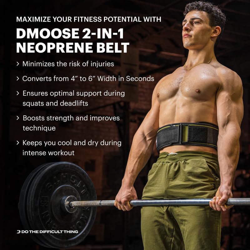 DMoose Weight Lifting Belts for Men & Women - 2 in 1 Adjustable 4" 6" Width - Workout Belt with Auto-Locking Buckle - Optimal Back Support Lifting Belts for Weightlifting, Powerlifting, Squats