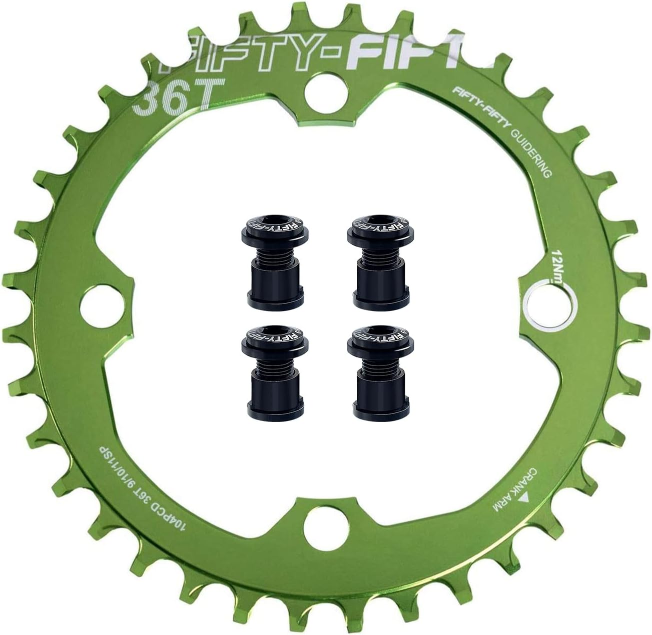 FIFTY-FIFTY Round 104BCD Chainring, 30T 32T 34T 36T Narrow Wide Mountain Bike Chainring, Single Chainring for 9/10/11-Speed with 4 Alloy Chainring Bolts for MTB
