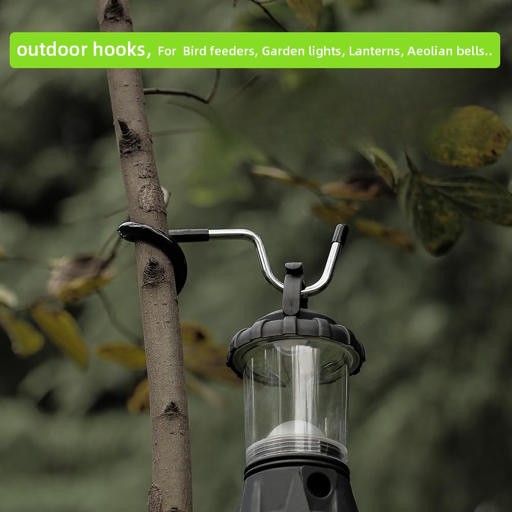 Kuyafenni Outdoor Light Hook for Camping Tent lamp Hanger, Bird feeders, Garden Lights ; Sturdy and Non Slip Pole Hook for Yard lightings, 2 Big and 2 Small Camping Lantern Hooks
