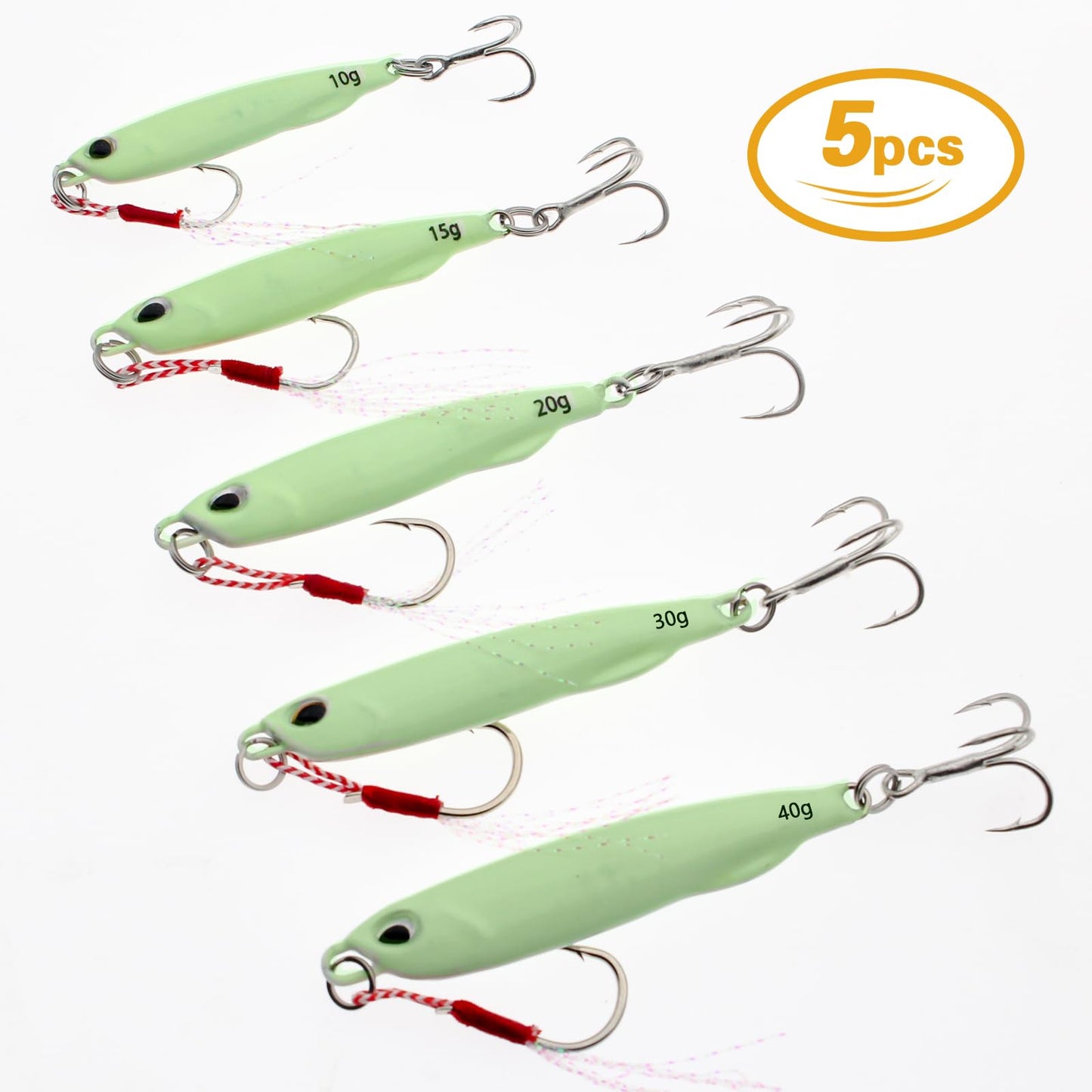 Luminous Fishing Jigs Spoons Lures, Metal Long Casting Jigging Spoon Lure Vertical Hard Swimbait for Walleye Bass Trout Freshwater & Saltwater (5pcs 0.35oz 0.53oz 0.7oz 1.06oz & 1.41oz)