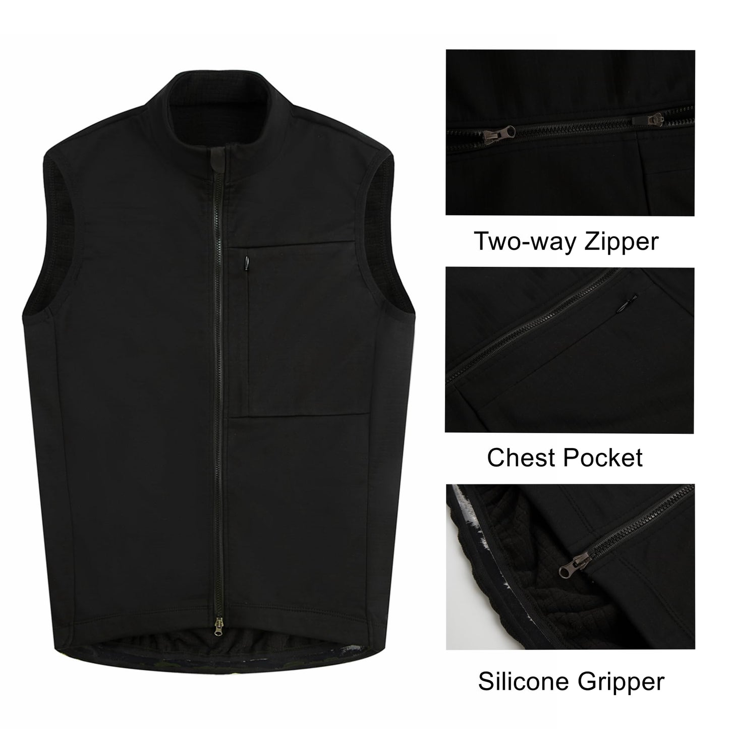 RISESBIK Men's Thermal Fleece Cycling Vest Windproof Waterproof Outerwear Cycling Jersey Bike Gilet Sleeveless Bicycle Jacket (Black, M)