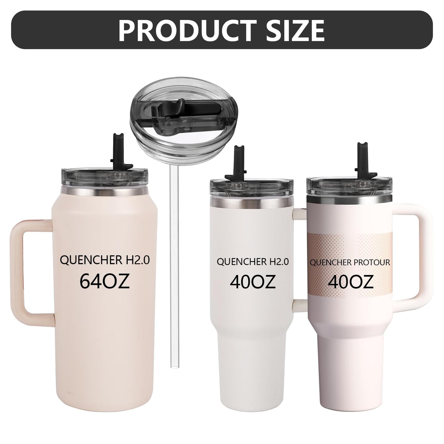 2PC Replacement Leak Proof Tumbler FLIP Lid With Straw - Fit For Stanley ProTour Quencher and Quencher H2.0 40oz,64oz Tumbler (2Black, 40oz and 64oz)
