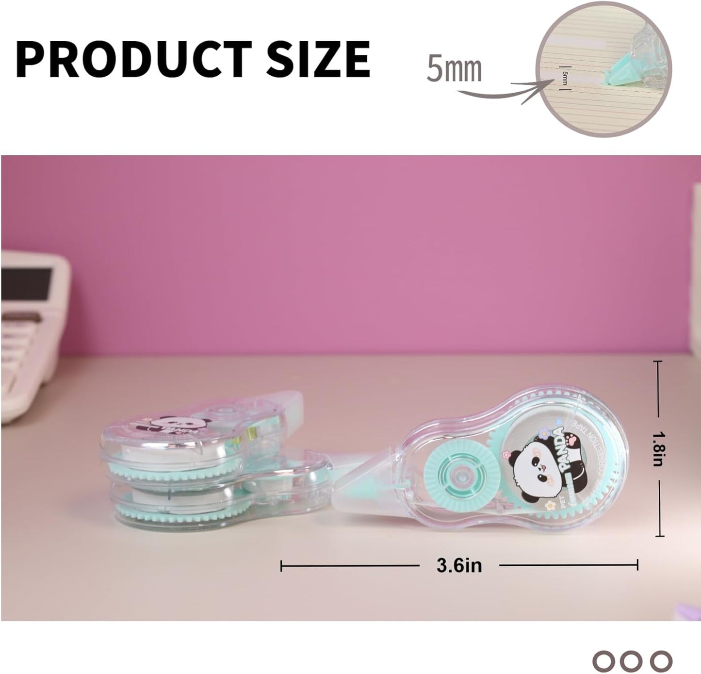 Aesthetic and Cute Gourd-Shaped White Correction Tape, 39.37ft(12m), 3-Count Pack, Easy to use, Dry Instantly, Clean and Tear-Resistant Tape Office or School Supplies(Cyan)