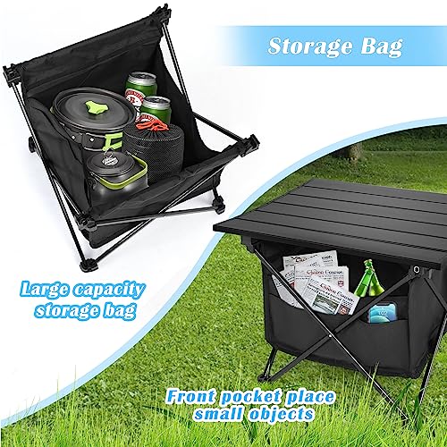 Camping Table Folding Beach Table, Small Folding Table Portable with High-Capacity Storage and Carry Bag for Outdoor Camping, Traveling, Hiking, Fishing, Beach, BBQ, Picnics, Cooking, Black
