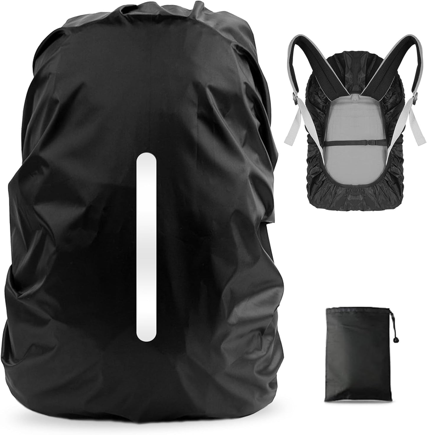 LAMA 2pcs Waterproof Rain Cover for Backpack, Reflective Rainproof Protector for Anti-dust and Anti-Theft M 30L-40L Black