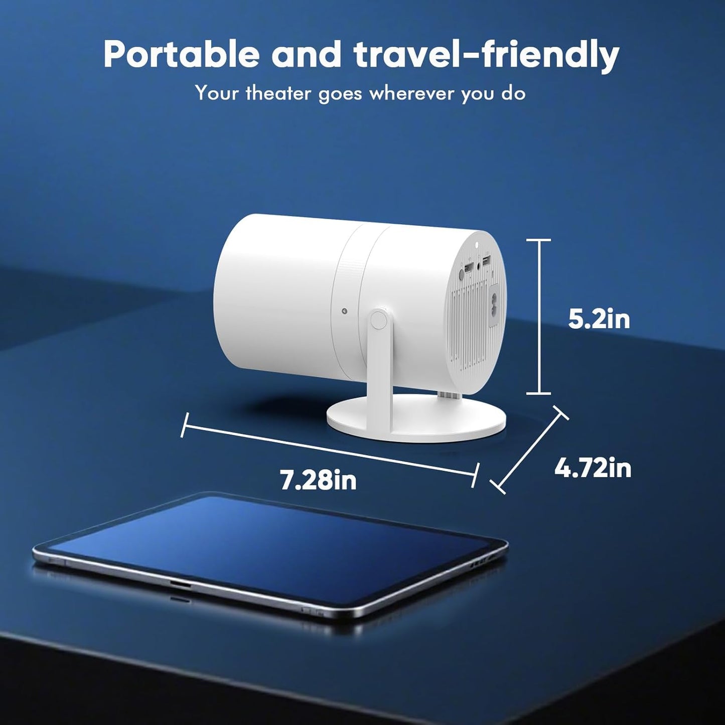 Mini Projector with WiFi and Bluetooth, Portable Movie Projector with 180° Rotatable, 1080P HD Supported, Auto Vertical Keystone, Compatible with Smartphone, TV Stick, Laptop, HDMI, USB