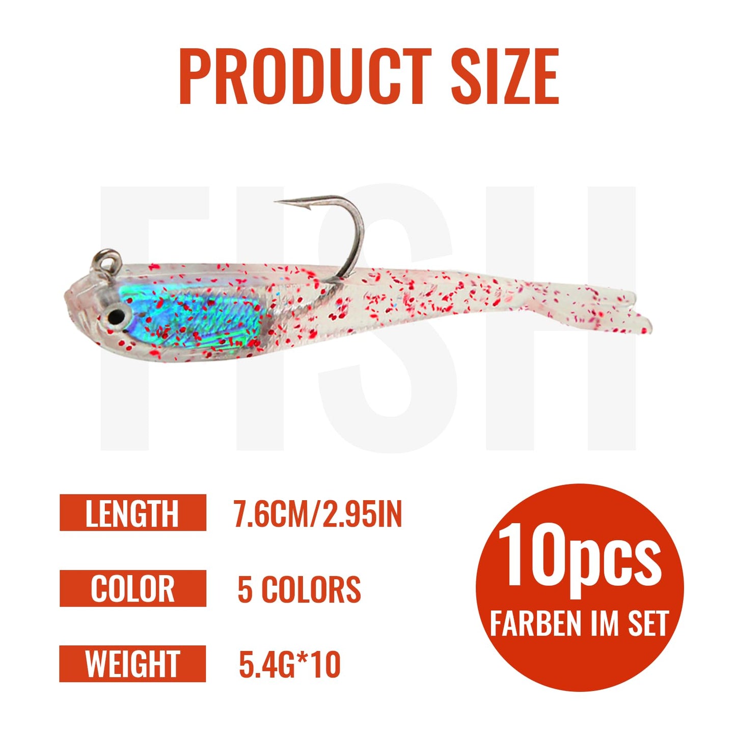 10 Pcs Pre-Rigged Jig Head Soft Fishing Lures kit, Flexible X-Tail Soft Plastic Swimbaits Special Tail Fishing Bait for Bass Trout Fishing for Freshwater Saltwater