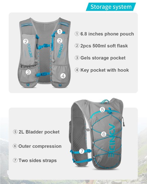 AONIJIE Trail Running Vest for Women Men, Fit for 6.8 inches Phone, 5L Capacity Lightweight Hydration Pack Backpack Ideal for Marathon Training, Hiking, Biking, Trail and Walking