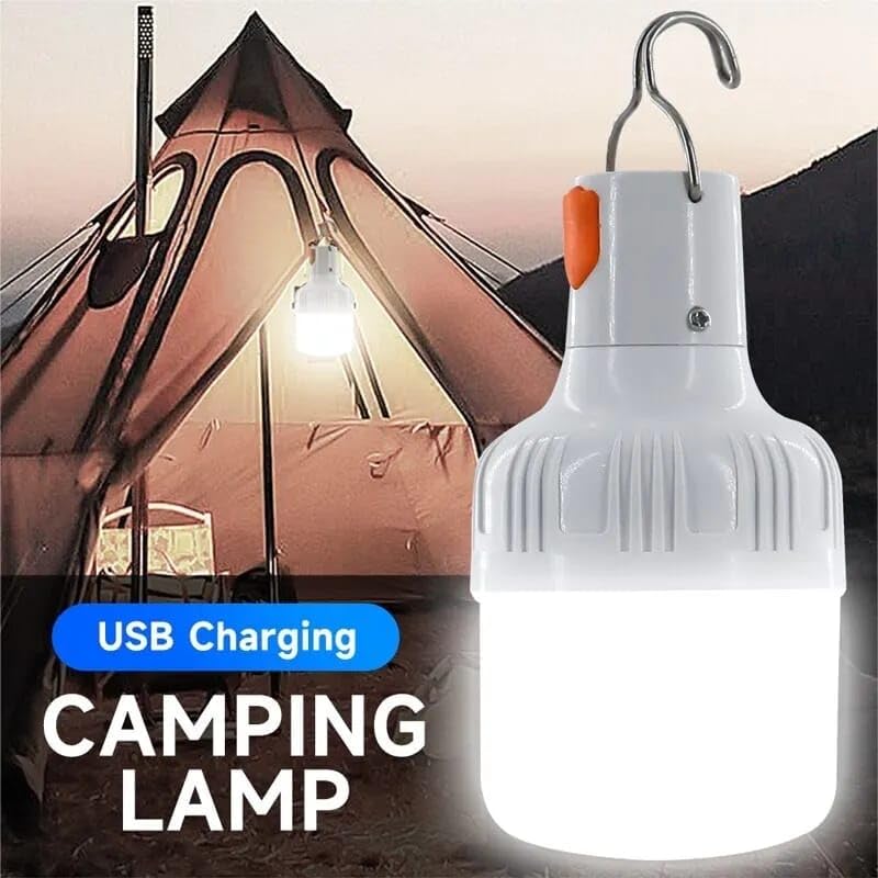 Generic Multifunctional USB Charging Emergency LED Bulb High Brightness 60W Energy Saving Commercial LED Bulb Hook Camping Fishing Portable Lantern, White