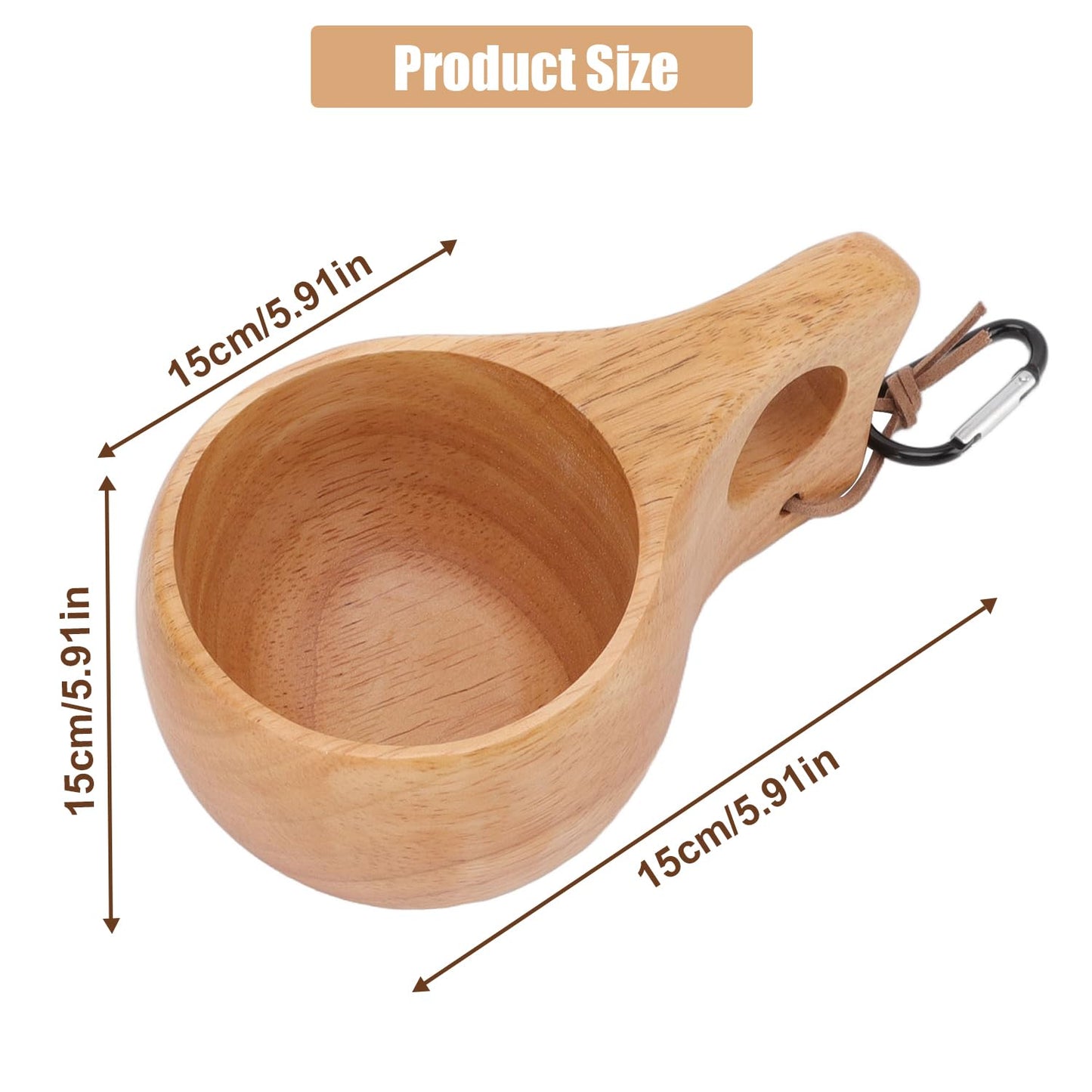 200ml Handmade Finnish Kuksa Wooden Cup - Nordic Style Portable Mug for Coffee, Tea, Camping & Hiking, Natural Rubber Wood, Lightweight & Durable (5.9×3.15×2.76in / 15×8×7cm)