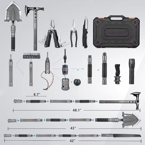 HUZSV Survival Shovel Multitool with Axe 28 in 1 Unbreakable Tactical Shovel kit Compact Camping Shovel for Outdoor Caming Hiking Backpacking Emergency