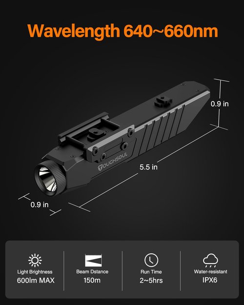 TOUGHSOUL Hunting Flashlight Red Light, Low Profile Mlok Picatinny Mounted Portable Flashlight for Coyote Hog Varmint Night Hunt