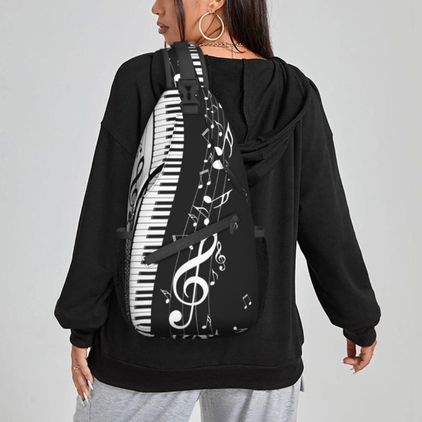 NiuKom Piano Keys Music Note Sling Backpack Crossbody Sling Bag for Women Men Shoulder Bag Travel Hiking Daypack