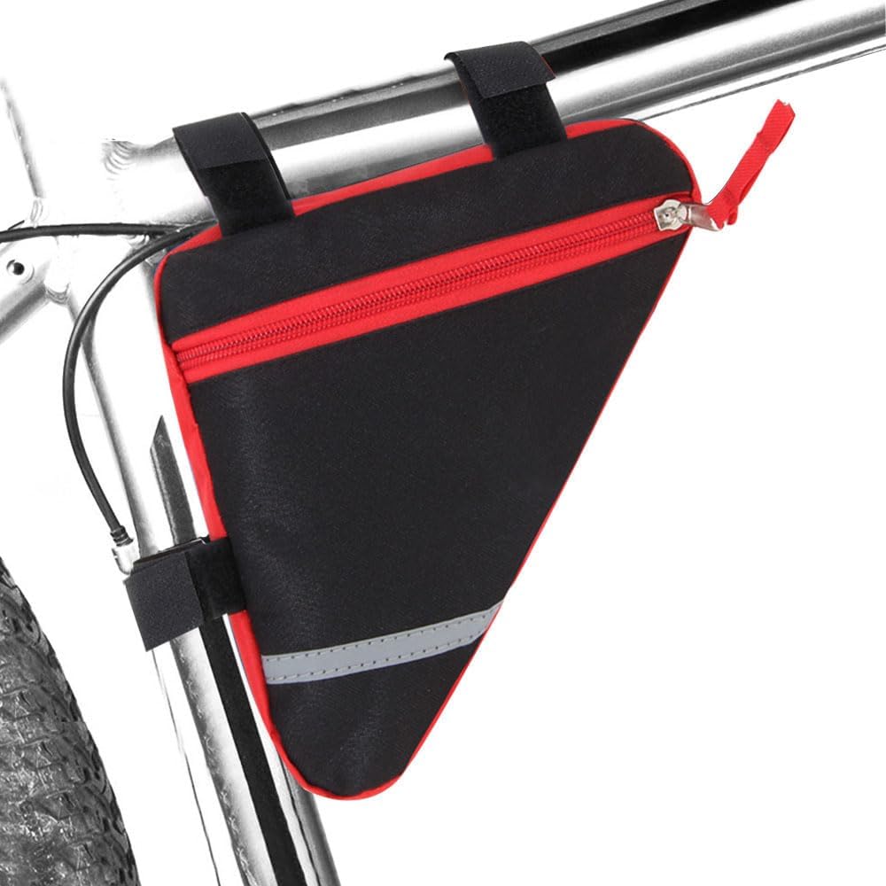 2 Pieces Bike Triangle Bags, Waterproof Bicycle Front Tube Frame Bag, Double-Sided Reflective Decoration Makes Night Riding Safer (Red + Black)