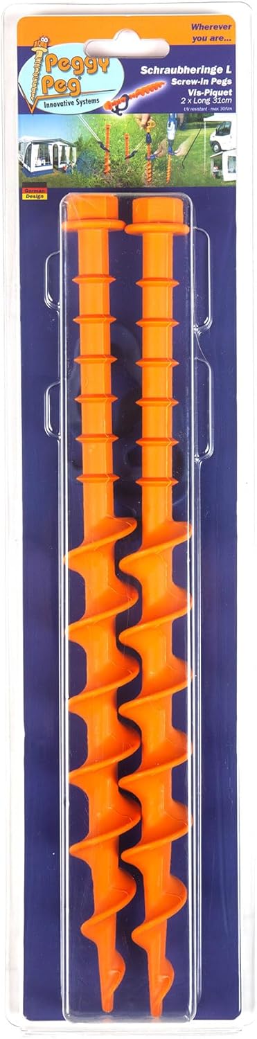 Pack of 2 Screw Pegs Long 31 cm – Ground Screws for Normal to Soft and Sandy Ground – Tent Pegs Ideal for Camping & Outdoor – Tent Attachment for Awnings, Storm Tensions etc.