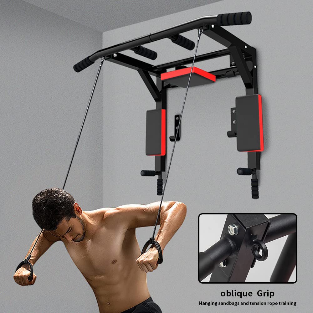 KAERMU Pull Up Bar Wall Mounted Chin Up Bar Wall Mount Multifunctional Dip Station for Indoor Home Gym Workout,Power Tower Set Training Equipment Fitness Dip Stand Supports to 440 Lbs