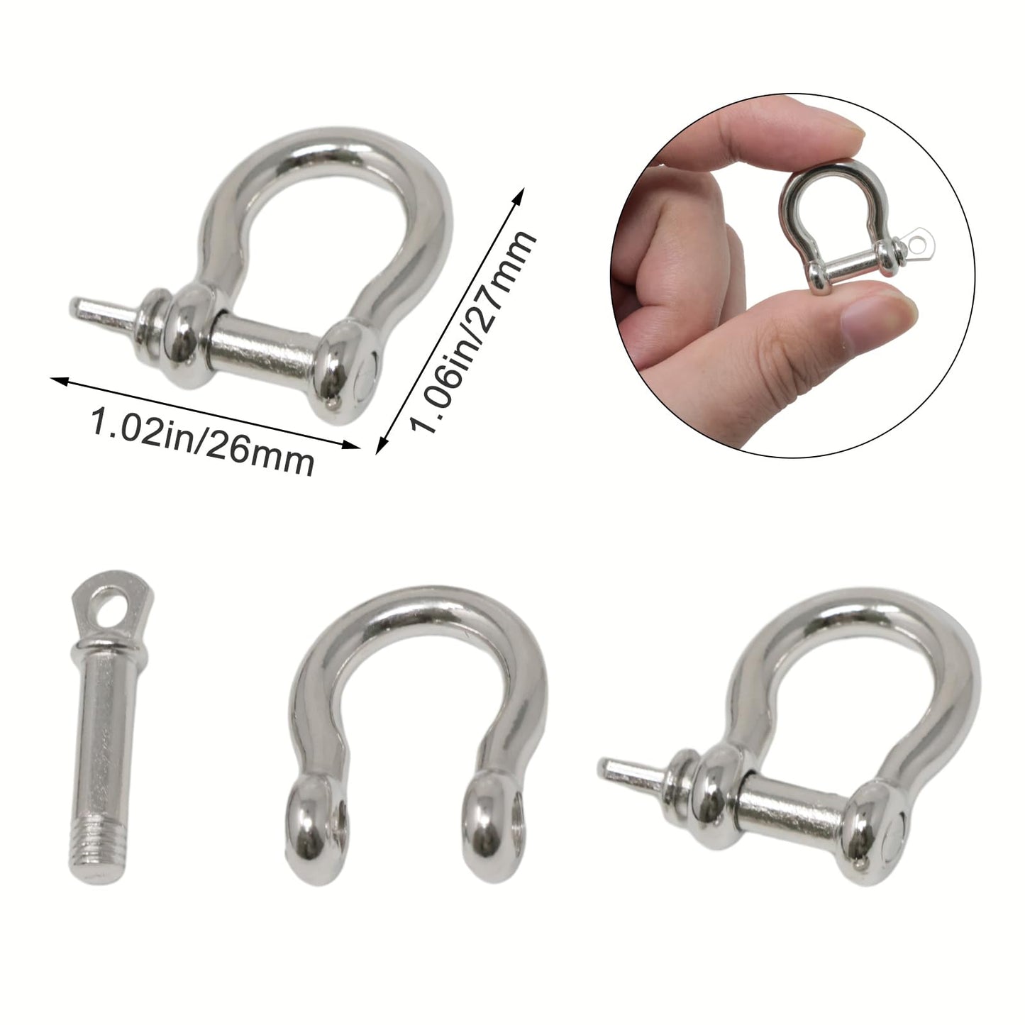 yueton 10PCS Paracord Bracelet Clips Zinc Alloy Bracelet Adjustable Clasp D Shackles Screw Pin for Hiking Travel Accessories